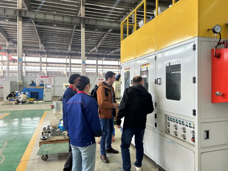 Russian customer visiting Angem factory to inspect the automatic adhesive spray coating machine