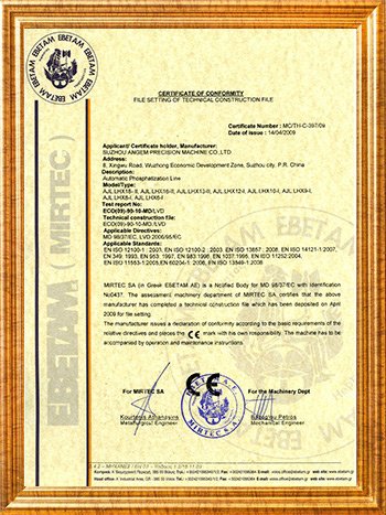 CE Certificate of Angem Phosphating Line